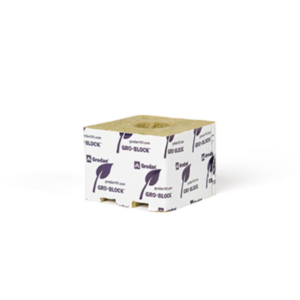 Grodan Gro-Block Improved GR7.5 Medium, 4 x 4 x 3 in (10 x 10 x 7.5 cm) w/ Hole, Unwrapped in Carton