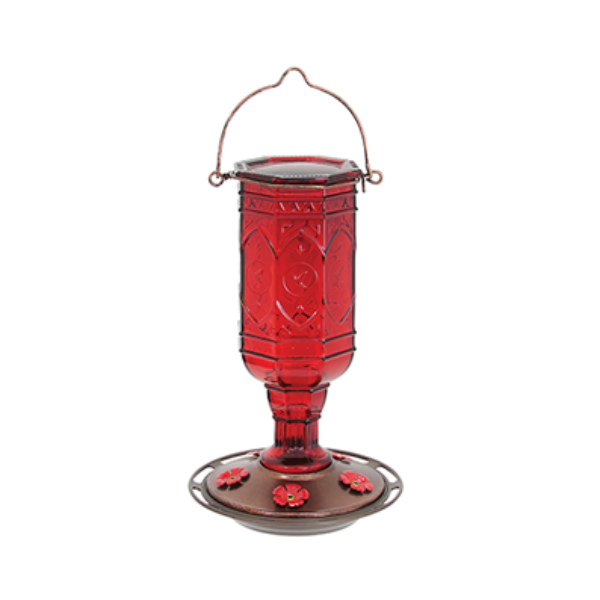 More Birds Jewel Glass Hummingbird Feeder, Red (20 oz)