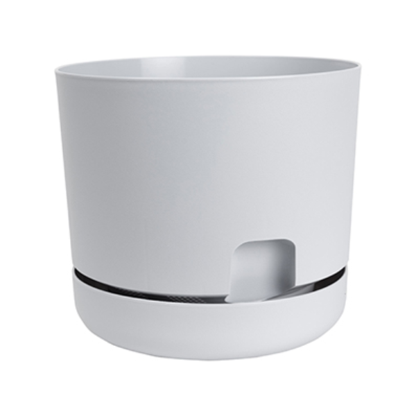 DCN Plastic Oasis Self-Watering Planter w/ Saucer, (10"), Light Grey