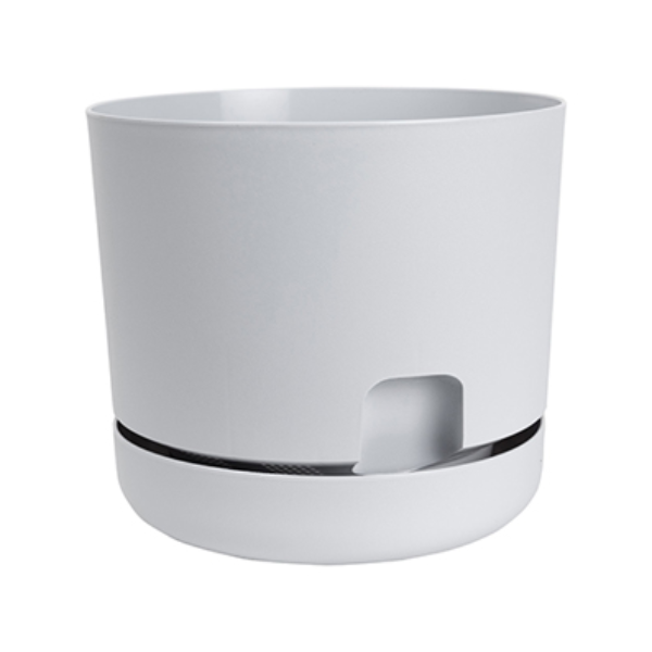 DCN Plastic Oasis Self-Watering Planter w/ Saucer, (12"), Light Grey