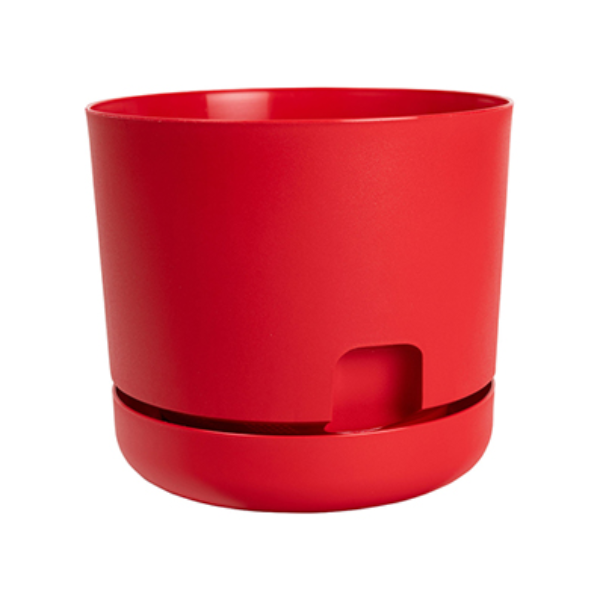 DCN Plastic Oasis Self-Watering Planter w/ Saucer, (12"), Red