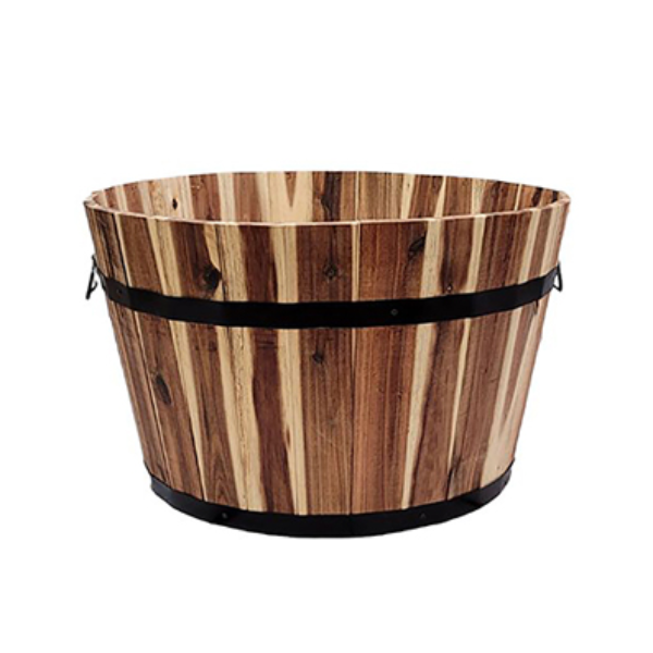 DeVault Large Light Whiskey Barrel Planter, 58.4 x 58.4 x 38.1 cm (23" x 23" x 15"), Single