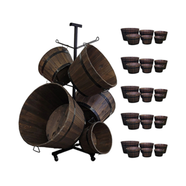 DeVault Dark Whiskey Barrel Planter Display (36 pcs)