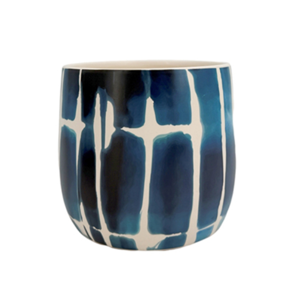 Evergarden Spiral Tie Dye Prussian Blue Indoor Ceramic Planter, 14 x 14 x 12.8 cm