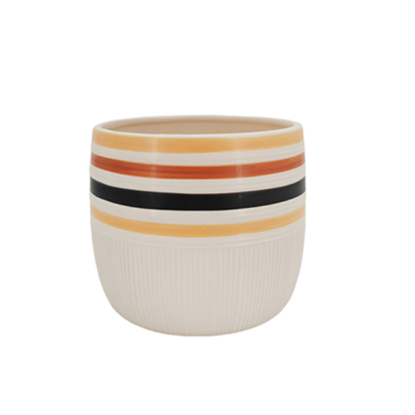 Evergarden Orange Yellow Stripe Indoor Ceramic Planter, 13.9 x 13.9 x 11.4 cm