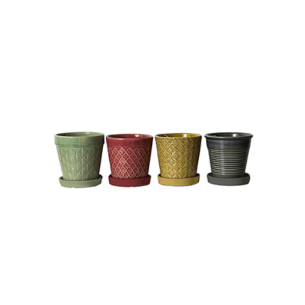 Evergarden Classic Beauty Collection Ceramic Planter w/ Saucer, 15 cm (6"), 4 Colours (72 pcs)