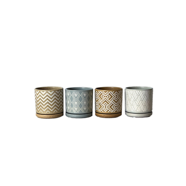 Evergarden Modern Chevron Collection Ceramic Planter w/ Saucer, 12.5 cm (5"), 4 Colors (84 pcs)