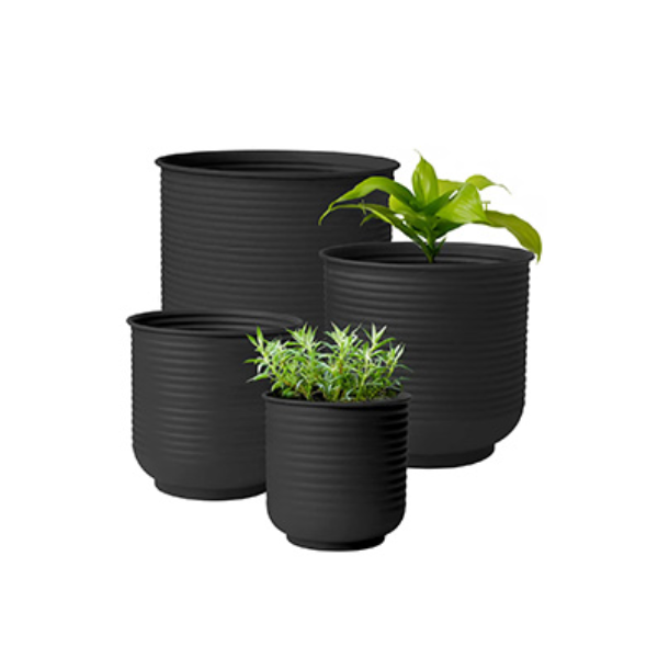 Bloem 15, 20, 25, 30 cm (6", 8", 10", 12") Grove Metal Planter, Black (Set of 4)